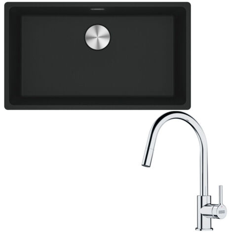 Pack cuve XL Maris Fragranit noir mat 753 x 433 x 200 mm + mitigeur Lina J douchette - Franke