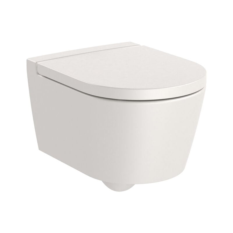 Pack Cuvette compacte suspendue Rimless (sans bride) 'Inspira Round' avec abattant frein de chute, déclipsable - Beige