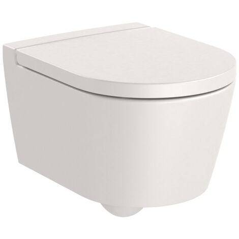 Pack Cuvette compacte suspendue Rimless (sans bride) "Inspira Round" avec abattant frein de chute, déclipsable - Beige