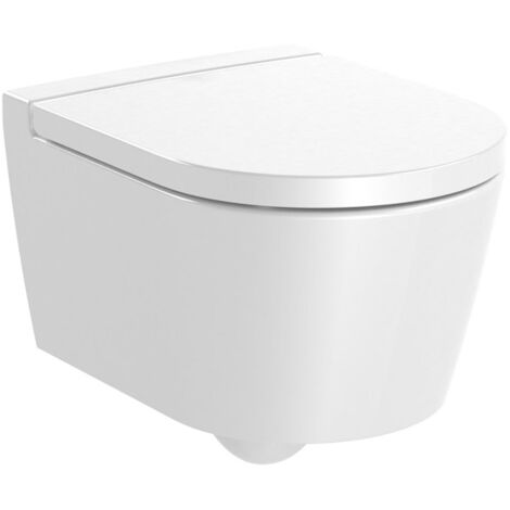 Pack Cuvette compacte suspendue Rimless (sans bride) "Inspira Round" avec abattant frein de chute, déclipsable - Blanc