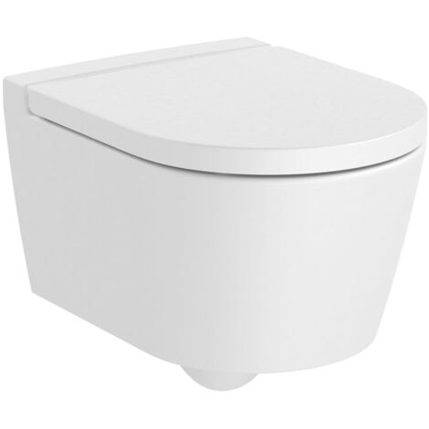 Pack Cuvette compacte suspendue Rimless (sans bride) "Inspira Round" avec abattant frein de chute, déclipsable - Blanc mat