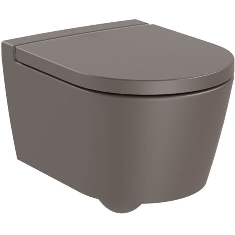 Pack Cuvette compacte suspendue Rimless (sans bride) "Inspira Round" avec abattant frein de chute, déclipsable - Café