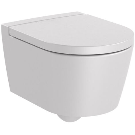Pack Cuvette compacte suspendue Rimless (sans bride) "Inspira Round" avec abattant frein de chute, déclipsable - Perle