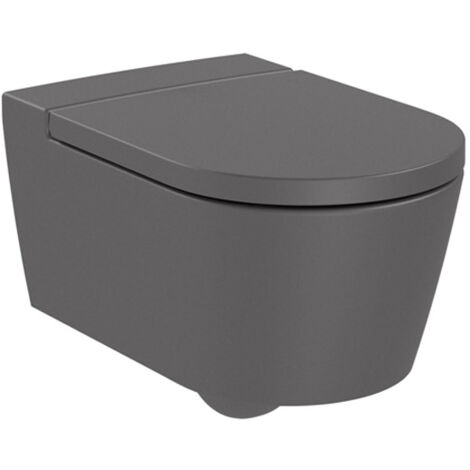 Pack Cuvette suspendue Rimless (sans bride) "Inspira Round" avec abattant frein de chute, déclipsable - Onyx