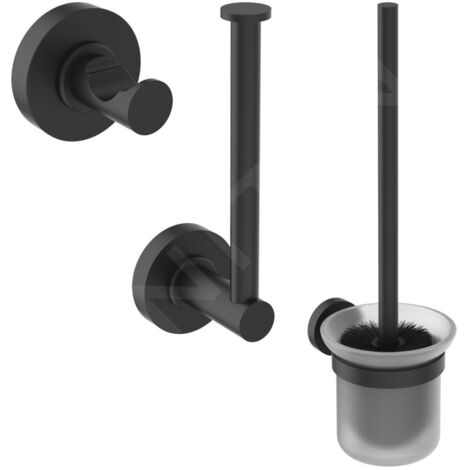 Pack d'accessoires IS IOM : brosse WC, support pour rouleaux, porte-serviettes, noir silk