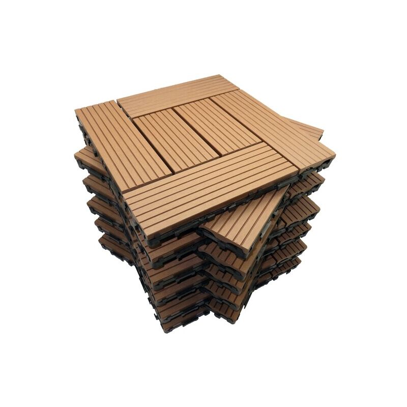 Pack dalle de terrasse 1m² bois composite classic (11 pièces 30 x 30 cm ) - Coloris - Terre cuite, Largeur - 30 cm, Longueur - 30 cm