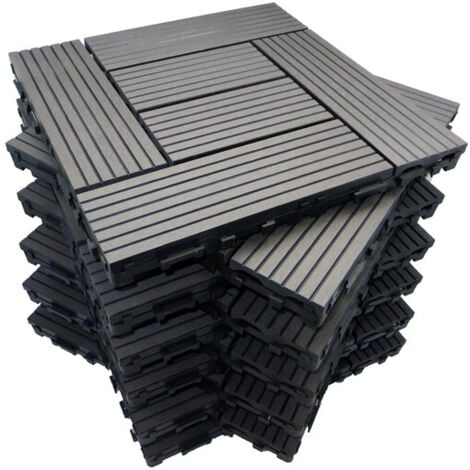Pack dalle de terrasse 1m² bois composite classic (11 pièces 30 x 30 cm ) - Coloris - Gris carbone, Largeur - 30 cm, Longueur - 30 cm