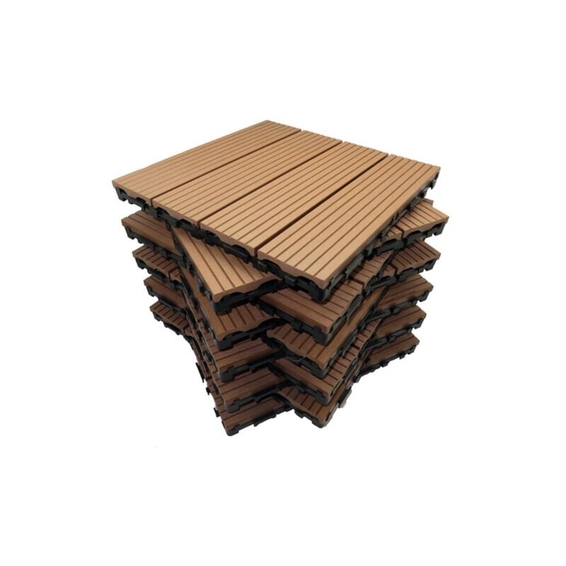 Pack dalle de terrasse 1m² bois composite modular (11 pièces 30 x 30 cm) - Coloris - Terre cuite, Largeur - 30 cm, Longueur - 30 cm