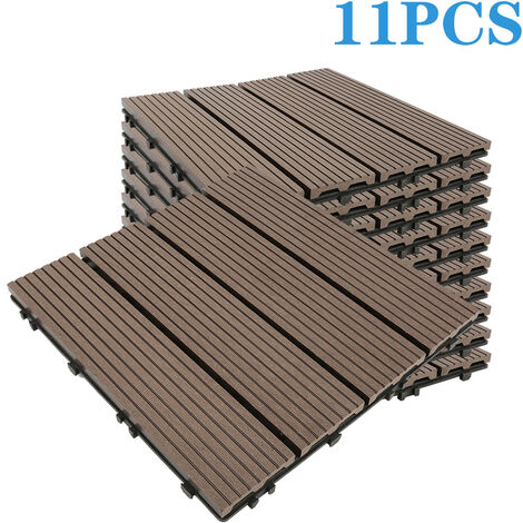 Pack dalle de terrasse 1m² bois composite modular (11 pièces 30 x 30 cm) - L: 30 cm - l: 30 cm - brun