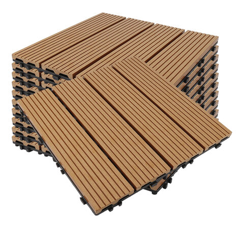 Pack dalle de terrasse 1m² bois composite modular (11 pièces 30 x 30 cm) - L: 30 cm - l: 30 cm - Terre cuite - Jaune abricot