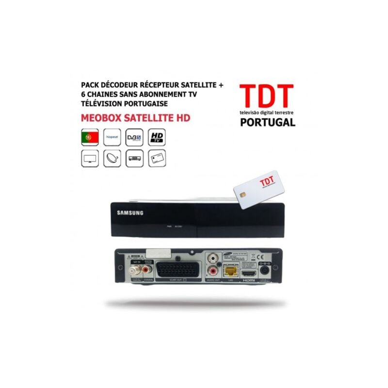 ME - Pack Décodeur Récepteur Satellite oBox hd Télévision Portugaise Par sat + 6 Chaines, hd, Sans Abonne nt tv, Digitale