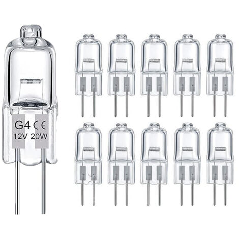 Pack de 10 ampoules G4 halogènes – 12V 20W – 280 lm – Blanc chaud 2800K – Dimmables – Éclairage intérieur pour maison et commerce