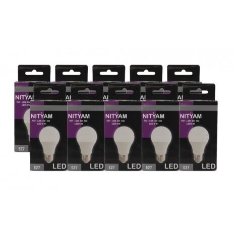 Pack de 10 ampoules LED 6W blanc chaud 3000K 480lm culot E27 230V (équivalent 40W) 20000h gamme pro NITYAM LDB-6W-599