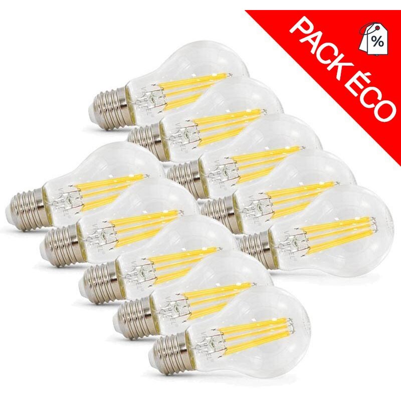 Pack de 10 ampoules led E27 Bulb 8.5W cob Filament Miidex Lighting