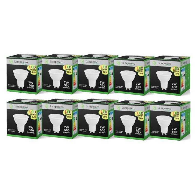Pack de 10 Ampoules Led GU10 7W 38° Blanc Chaud 3000K eq. 56W Halogène