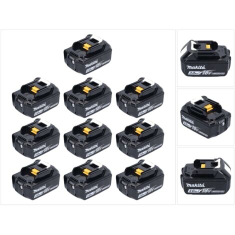 Pack de 10 Batteries 18V Li-Ion LXT 3.0 Ah avec indicateur de charge BL1830B MAKITA