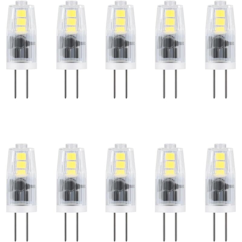 Pack de 10 bombillas LED G4 - 2W - Para lámparas de araña, salón, dormitorio, pasillo - 12V AC/DC - Blanco frío 6000K - Ahorro de energía