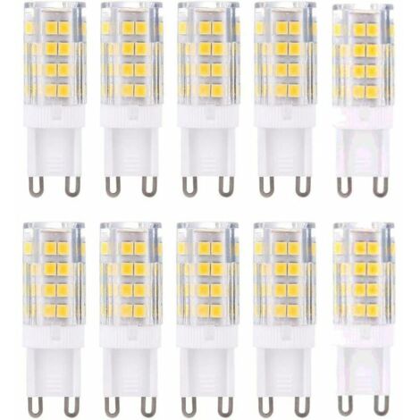 Pack de 10 bombillas LED G9, blanco cálido 3000K 5W equivalente a bombillas halógenas de 40W 420 lúmenes no regulables.