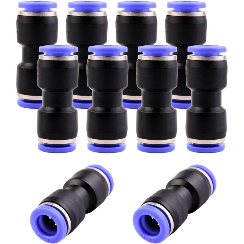 Pack de 10 conectores neumáticos de 8 mm - Acoplamiento rápido - Neumático recto - 8 mm - Herramientas neumáticas para racores de conexión rápida