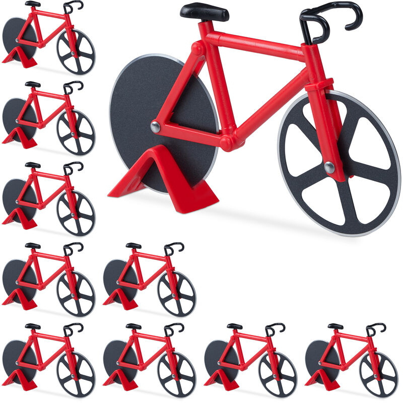 

Relaxdays - Pack de 10 Cortadores de Pizza Bicicleta, Acero Inoxidable, Rojo, 11,5 x 18 x 3 cm