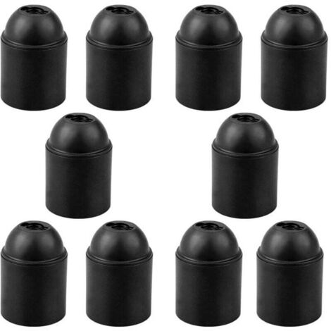 Pack de 10 Douilles E27 Noir Support Douille E27 Lisse Base pour Ampoule Exposée et Filetage Épais E27