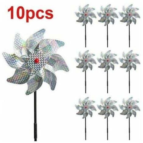 Pack de 10 espantapájaros decorativos para el jardín, repelente de palomas, repelente de pájaros, molino de viento reflectante para proteger jardín, huerto y patio