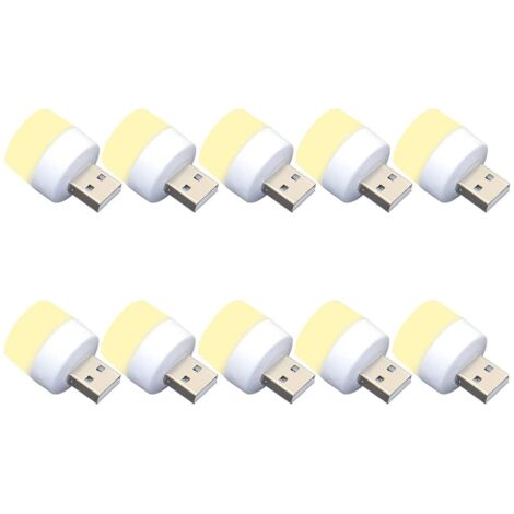 Pack de 10 luces LED nocturnas, USB, 1 W, 5 V-1 A, 6000 K, 110 lm, luz cálida