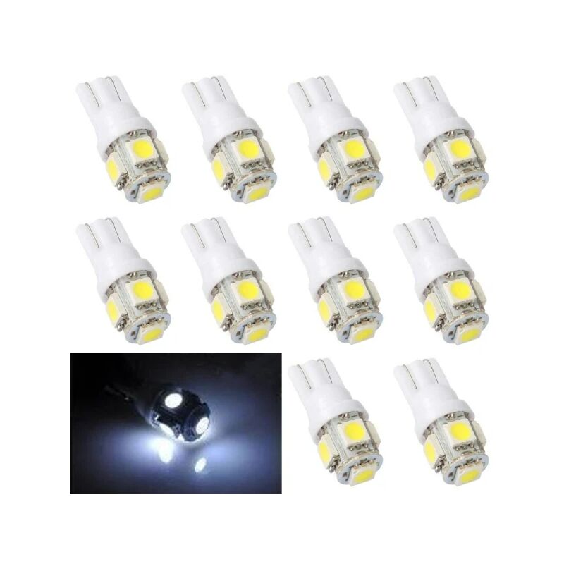 Linghhang - Pack de 10 - Lumière à diode blanche T10 W5W - Lumière led de voiture blanche