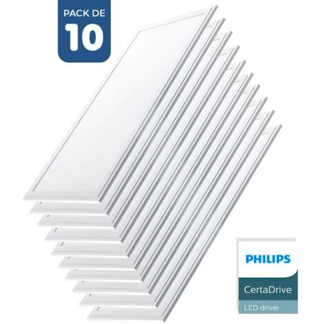 Pack de 10 panneaux LED slim 120X30 cm - Driver Philips - 44W - - Blanc Chaud