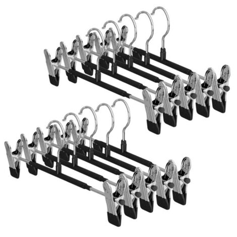 Pack de 10 perchas con pinza para pantalón de acero inoxidable revestido de plástico negro, antideslizante, para pantalones y faldas, uso doméstico