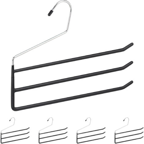Pack de 10 Perchas Pantalones, Múltiples, Para Faldas, 3 Barras Antideslizantes, Metal y PVC, Negro