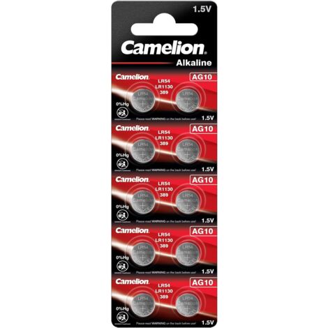 Pack de 10 piles alcalines AG10 1,5V – Sans mercure – Pour calculatrices, torches LED et appareils photo – Camelion - LR1130
