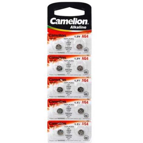 Pack de 10 piles bouton AG4/LR66/LR626/377 – Technologie alcaline – 1,5V – Pour appareils photo et montres – Camelion