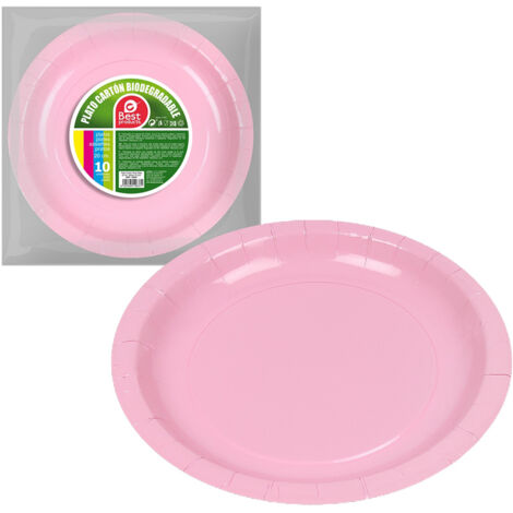 Pack de 10 Platos de Cartón Rosa Baby ø20cm Best Products Green