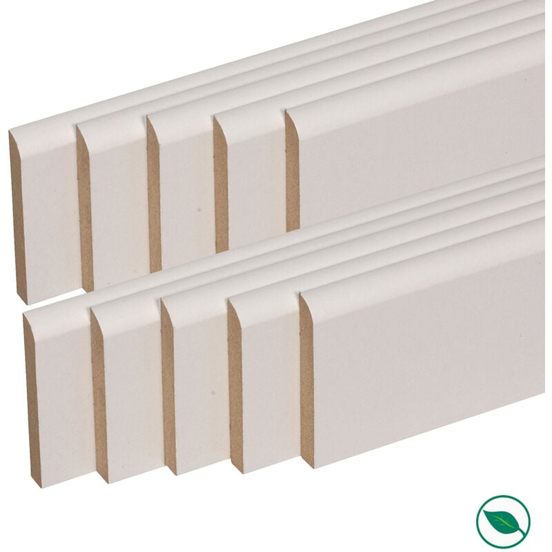 Pack de 10 plinthes bord arrondi mdf revêtues blanc 2200 x 35 x 10 mm pefc 70%