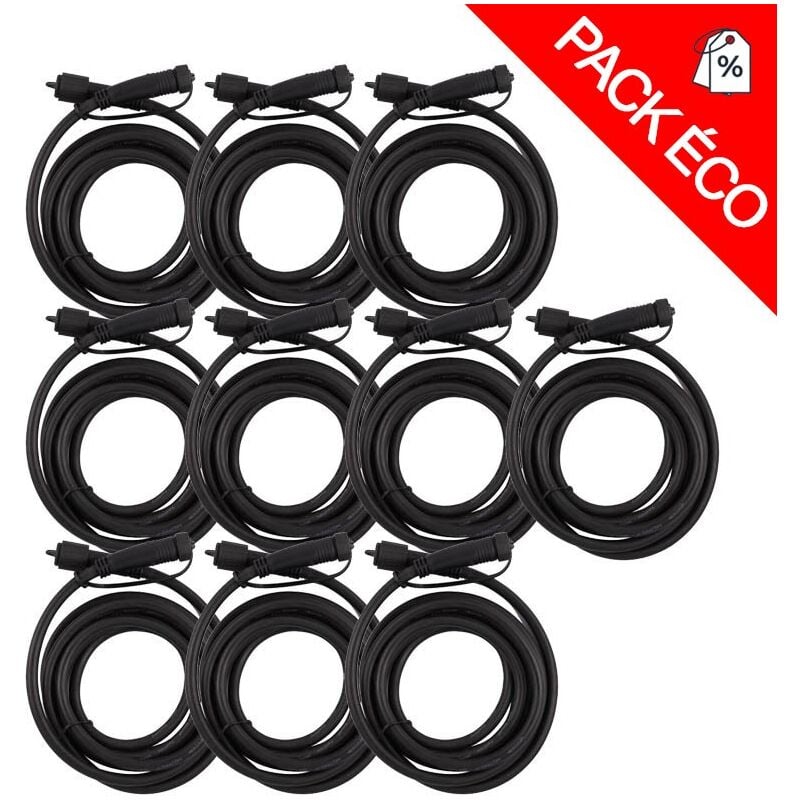 Pack de 10 rallonges Câble 2,50 mètres avec connecteurs IP65 12-230V - 2x1mm² Lumihome