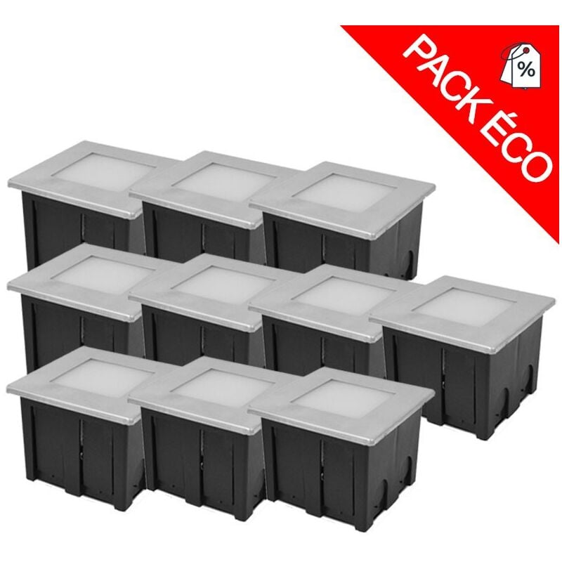 Pack de 10 spots balises LED carré encastrable - 1.5W 230V Miidex Lighting®