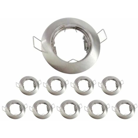 Pack de  10 - Support Spot Encastrable GU10 Rond en Acier - Inox - SILUMEN