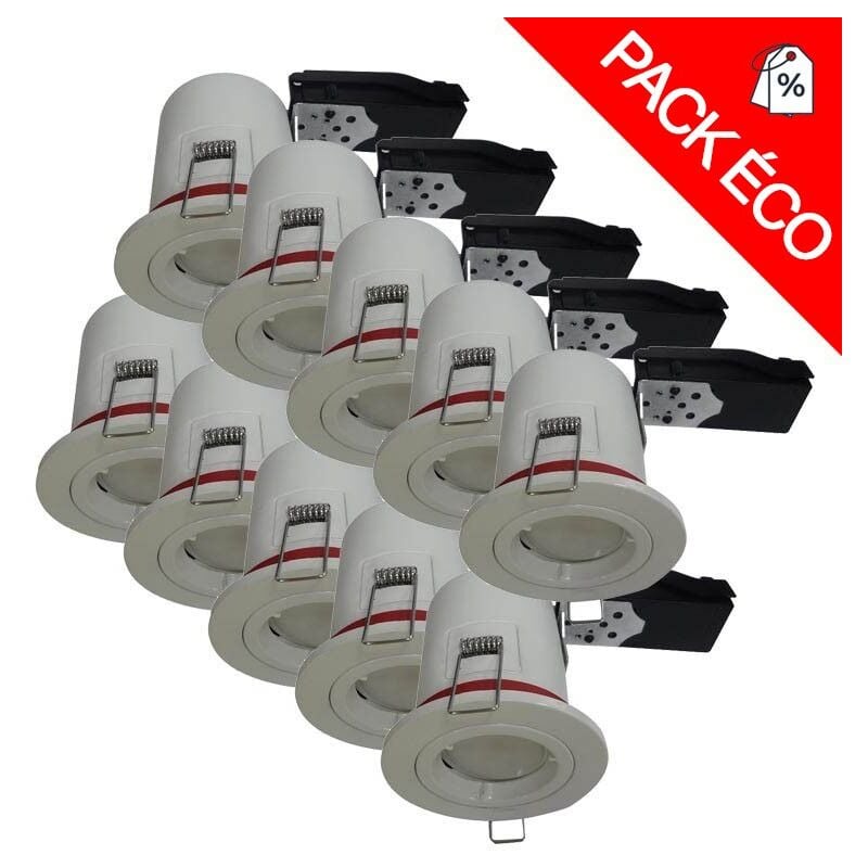 Pack de 10 supports de spot BBC RT2012 Rond Blanc Fixe Ø88mm + douille GU10 Miidex Lighting®