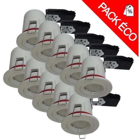 Pack de 10 supports de spot BBC RT2012 Rond Blanc Fixe Ø88mm + douille GU10 Miidex Lighting®