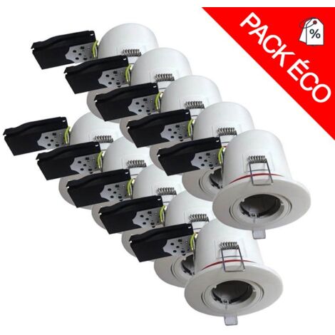 Pack de 10 supports de spot BBC RT2012 Rond Blanc Orientable Ø100mm + douille GU10 Miidex Lighting®