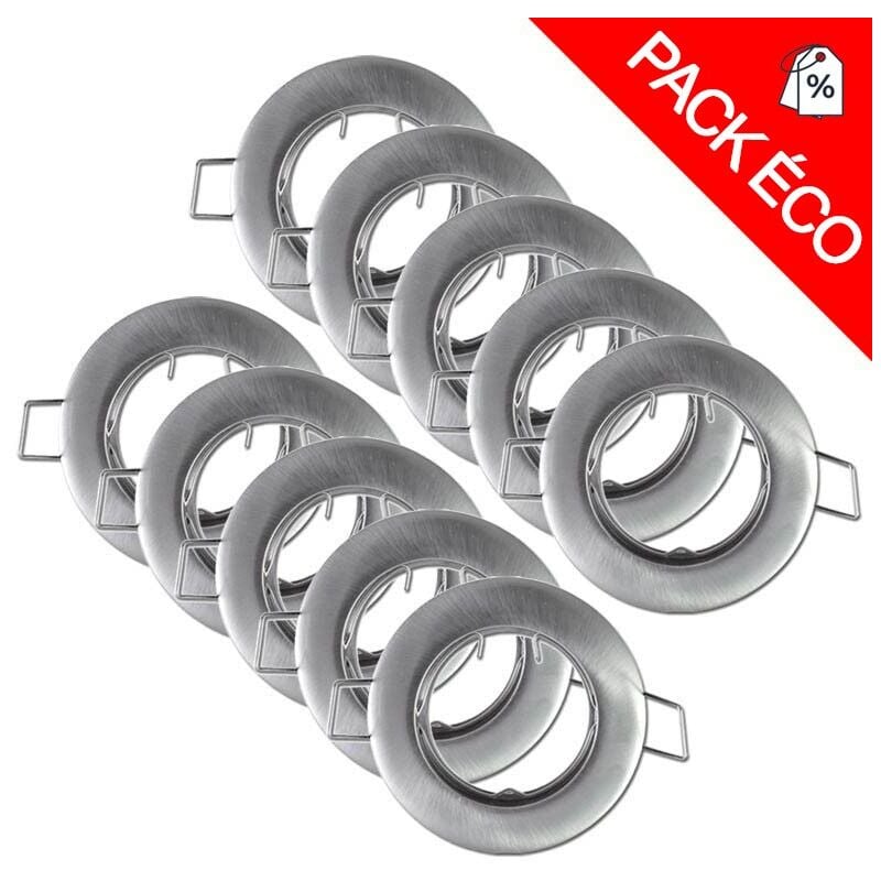 Miidex Lighting - Pack de 10 supports de spot Rond Fixe Alu brossé Ø77 mm ®