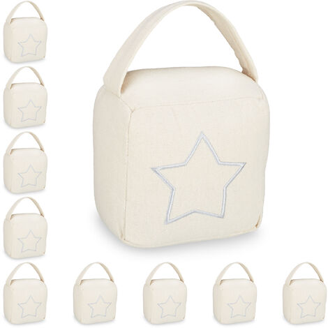 Pack de 10 Topes Puerta con Asa con Diseño Vintage, Poliéster y Arena, Beige, 18,5 x 14 x 10 cm