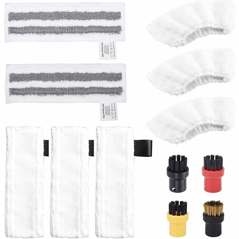 Pack de 12 Accessoires pour Nettoyeur Vapeur Kärcher Easyfix SC2 SC3 SC4 SC5, Set Chiffon Microfibre et Buse Sol Brosses Rondes Compatible avec