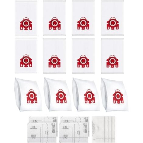 TIGREZY Pack de 12 bolsas 3D Airclean compatibles con aspiradores Miele 3D FJM, para las series Complete C1, Compact C1, Compact C2, S6, S4, S700, S500, S300, S200, con 4 filtros.