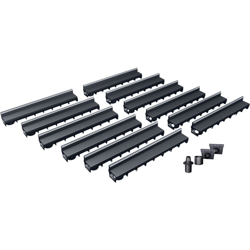 Pack de 12 caniveaux MEAPARK avec grille à fente + E-BLADE T en Inox