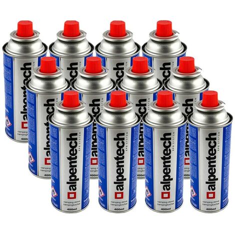 Pack de 12 cartouches de gaz butane 250g – Système clipsable – Homologation TÜV – Pour réchauds et lampes de camping – Alpentech