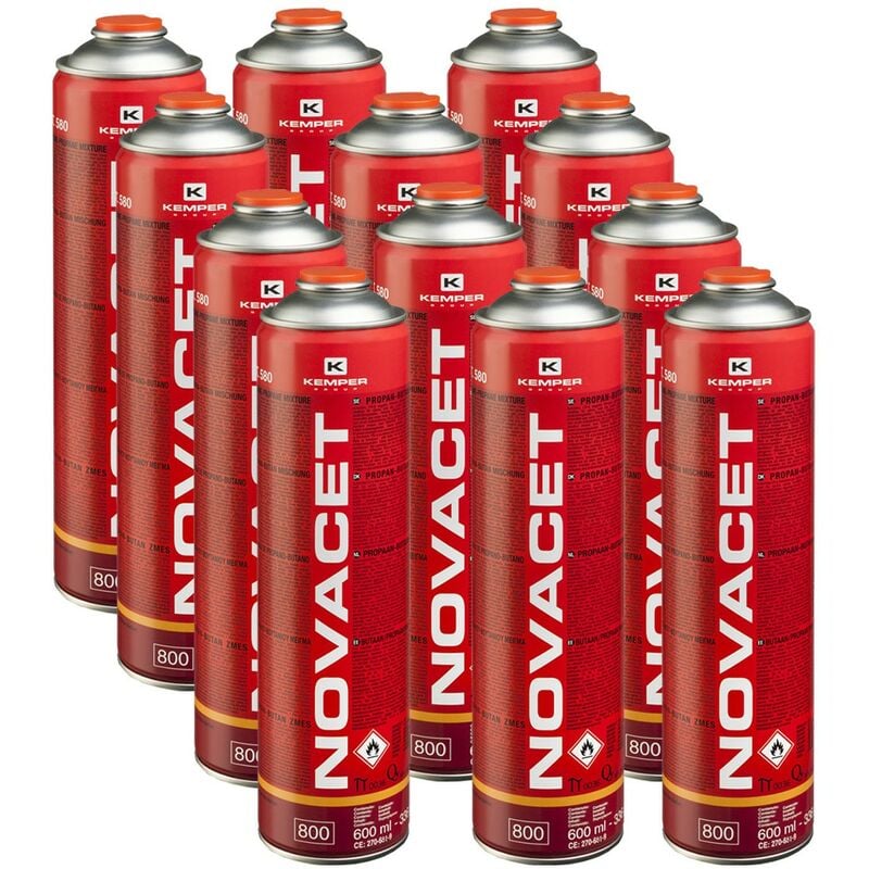 Pack de 12 Cartouches de gaz 330gr novacet Butane propane mix 600ml Valve 7/16 Kemper