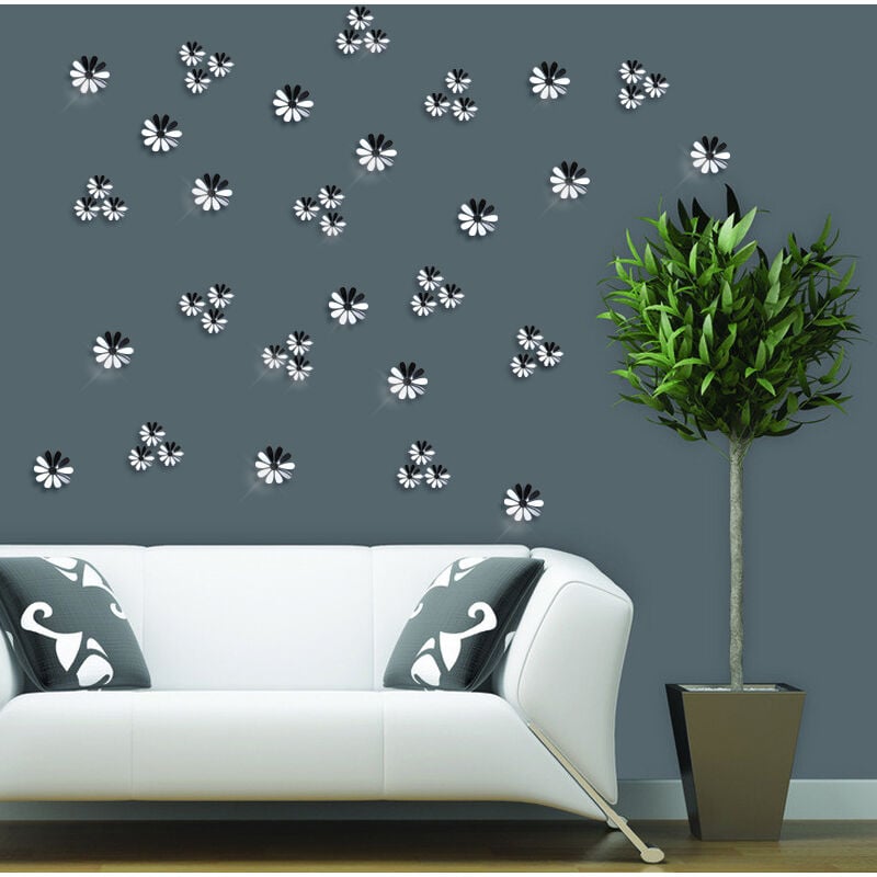 Stickers muraux Sticker Mural Autocollant - fleurs tropicales et colibri - adhésifs fond transparent - 40x50cm