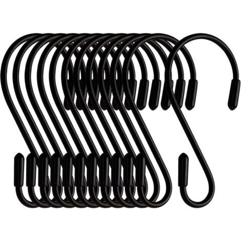 Pack de 12 ganchos en forma de S - Negros - 8 cm - Forma de S - Carga máxima: 5 kg